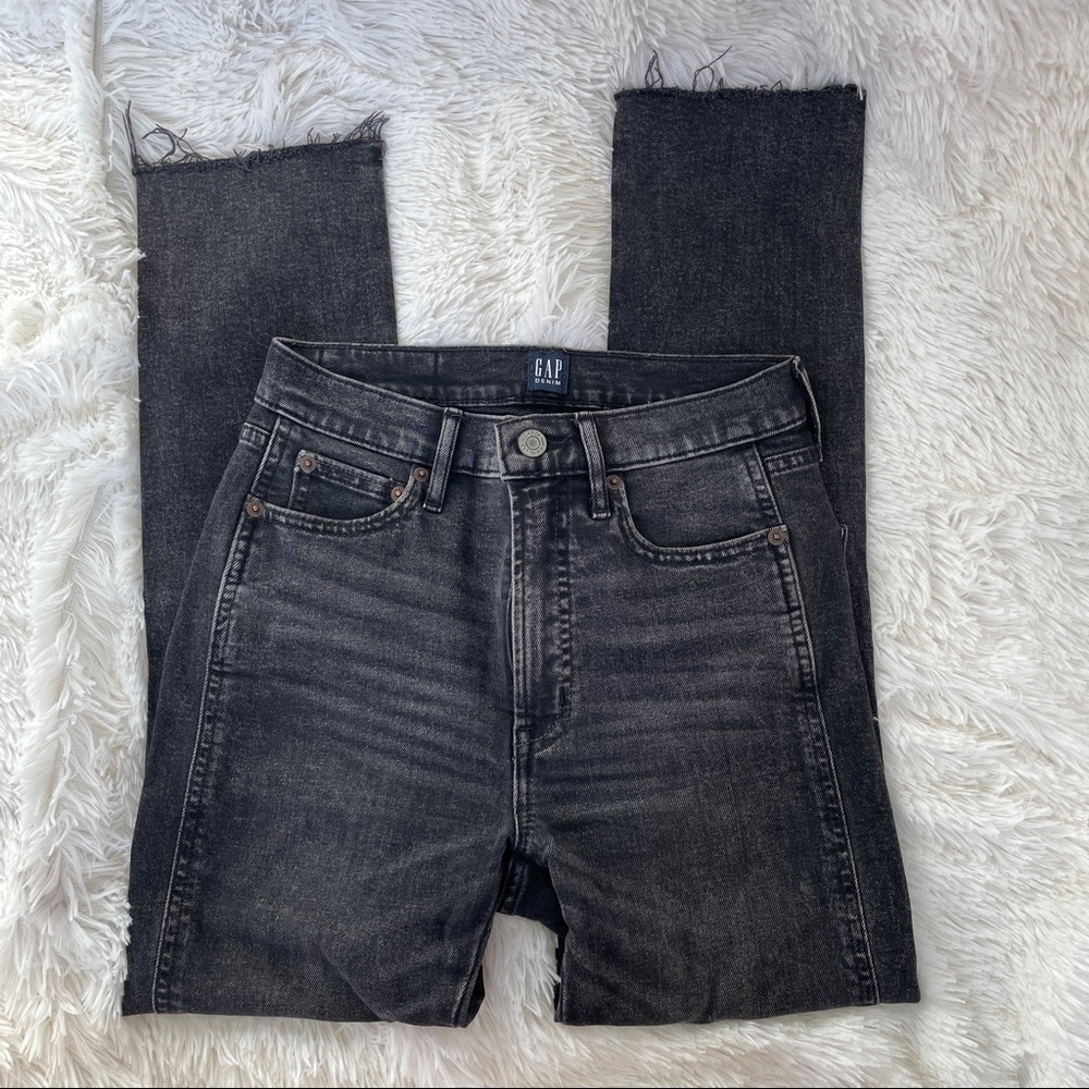 Gap Cigarette Black Denim Pants with Frayed Hem